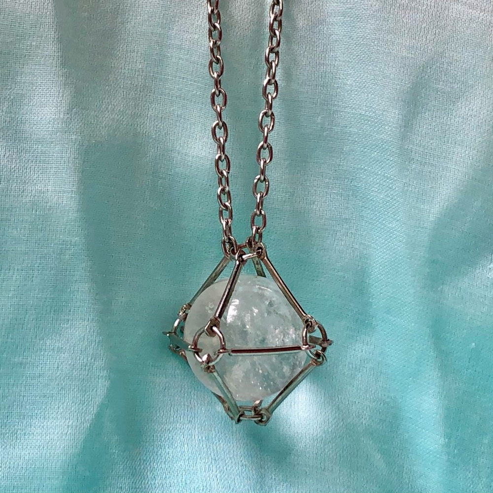 Genuine Caged Quartz Crystal Ball Necklace 🔮 - Picture 5 of 7